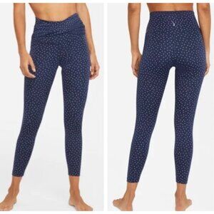 NIKE Navy Blue + Silver Polka Dot Print Yoga Twist Waist 7/8 Tights NWT Size XXL